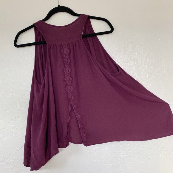 Purple Flowy Hollister Lace Slit Back Tank Top - Picture 2 of 3